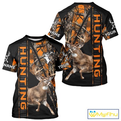Personalized Whitetail Deer Hunting Orange Camo 3D All Over Printed Hoodie Hunting Shirt NBT316