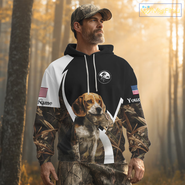 Personalized Rabbit Hunting Beagle Dog American Flag Details Camo 3D Shirts, Rabbit Hunting Gifts NBT216