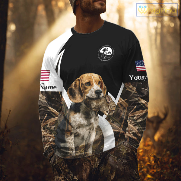 Personalized Rabbit Hunting Beagle Dog American Flag Details Camo 3D Shirts, Rabbit Hunting Gifts NBT216