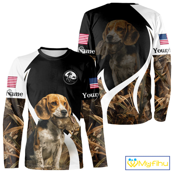 Personalized Rabbit Hunting Beagle Dog American Flag Details Camo 3D Shirts, Rabbit Hunting Gifts NBT216
