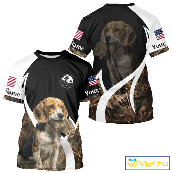 Personalized Rabbit Hunting Beagle Dog American Flag Details Camo 3D Shirts, Rabbit Hunting Gifts NBT216