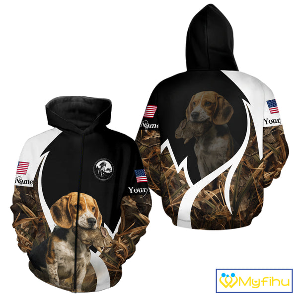 Personalized Rabbit Hunting Beagle Dog American Flag Details Camo 3D Shirts, Rabbit Hunting Gifts NBT216