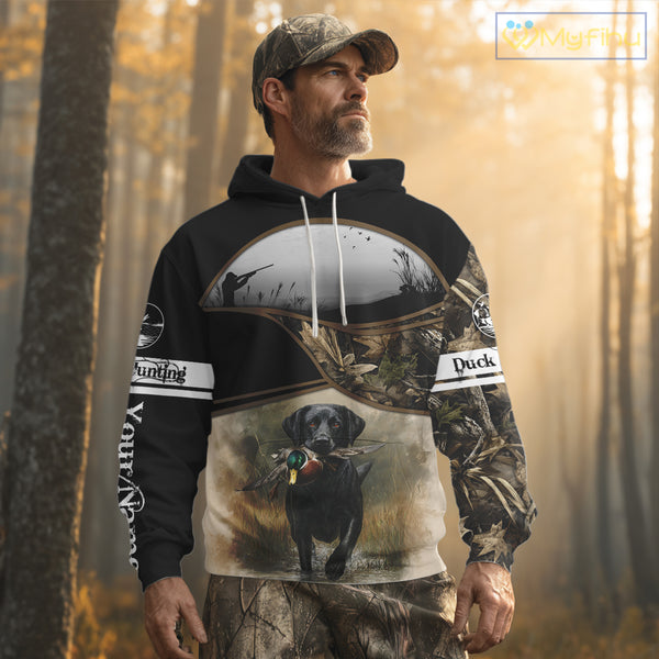 Duck Hunting Black Labrador Retriever Camouflage 3D Printed Shirts, Duck Hunting Camo Shirt NBT218