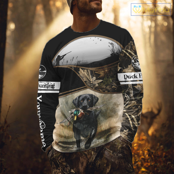 Duck Hunting Black Labrador Retriever Camouflage 3D Printed Shirts, Duck Hunting Camo Shirt NBT218