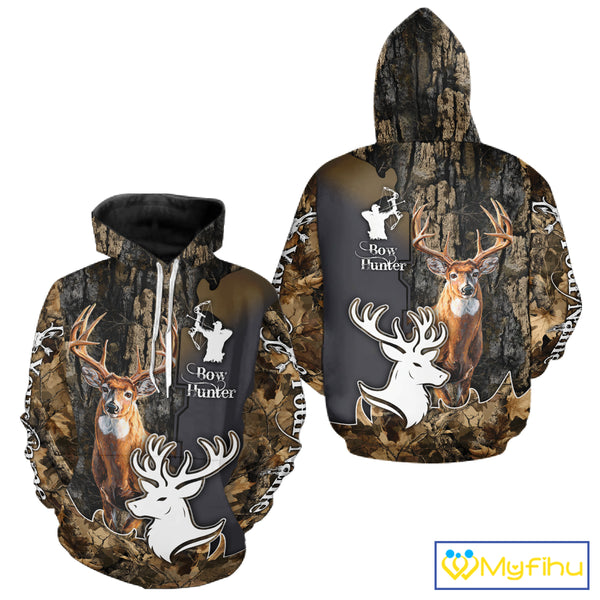 Personalized Deer Hunting 3D All Over Printed Hoodie Brown Leaves Camo, Hunting accessories NBT318