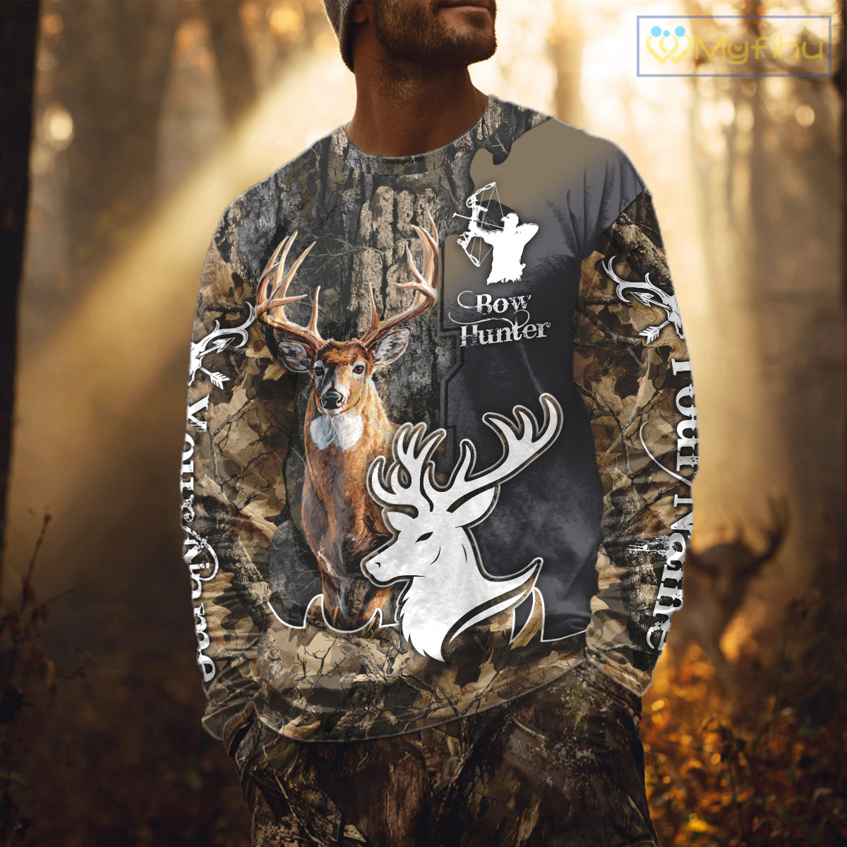 Personalized Deer Hunting 3D All Over Printed Hoodie Brown Leaves Camo, Hunting accessories NBT318