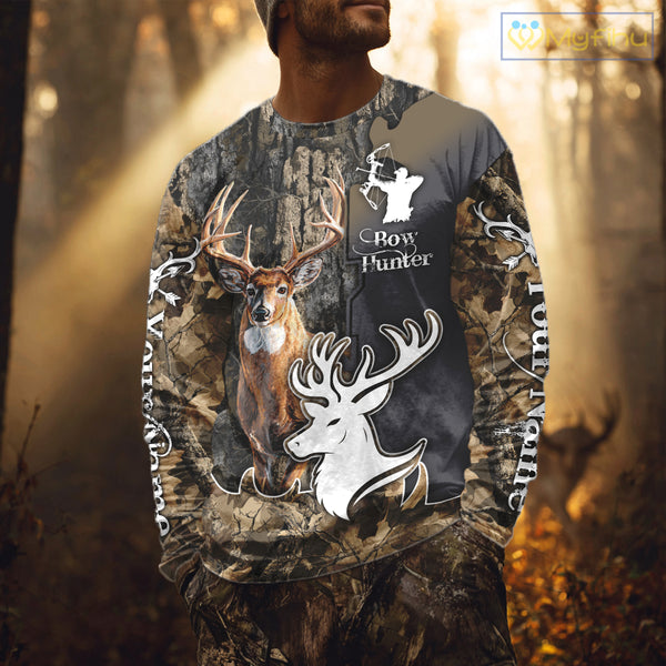 Personalized Deer Hunting 3D All Over Printed Hoodie Brown Leaves Camo, Hunting accessories NBT318