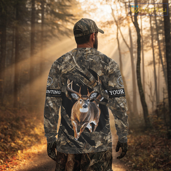 Personalized Whitetail Deer Hunting Custom Name Camo Shirt, Hunting Hoodie Sweatshirt for Men NBT320