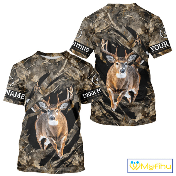 Personalized Whitetail Deer Hunting Custom Name Camo Shirt, Hunting Hoodie Sweatshirt for Men NBT320