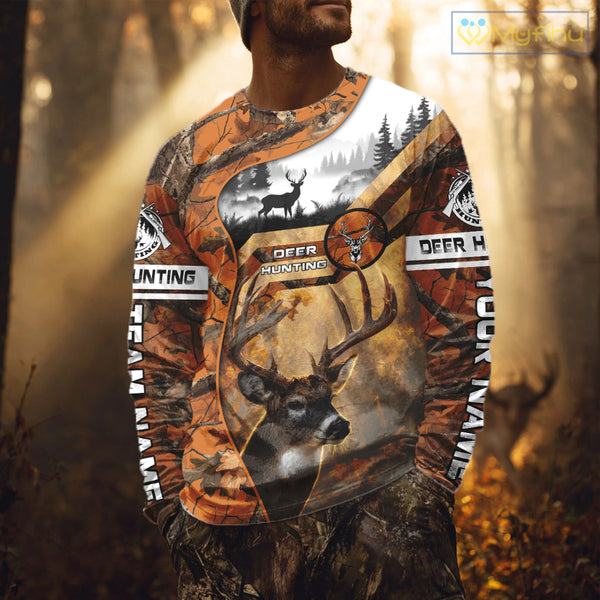Fall Camo Whitetail Deer Hunting Shirt with Custom Name – Personalized Hunting Clothes for Men NBT26