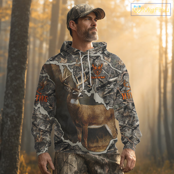 Custom Whitetail Deer Hunting Custom Name Camo Shirt, Deer Hunting Apparel, Camouflage Deer Shirts NBT118