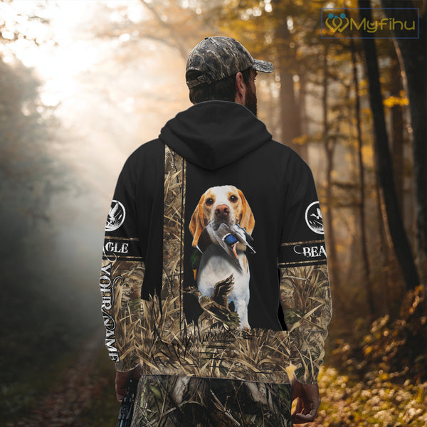 Duck Hunting with Beagle Dog Camo Custom Name All Over Print Shirts, Hunting Gifts NBT120