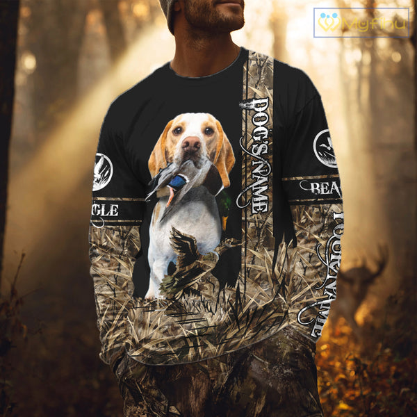 Duck Hunting with Beagle Dog Camo Custom Name All Over Print Shirts, Hunting Gifts NBT120