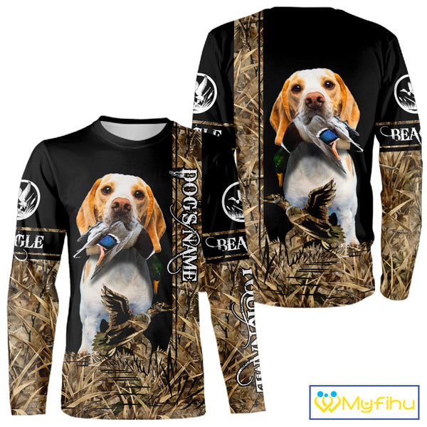 Duck Hunting with Beagle Dog Camo Custom Name All Over Print Shirts, Hunting Gifts NBT120