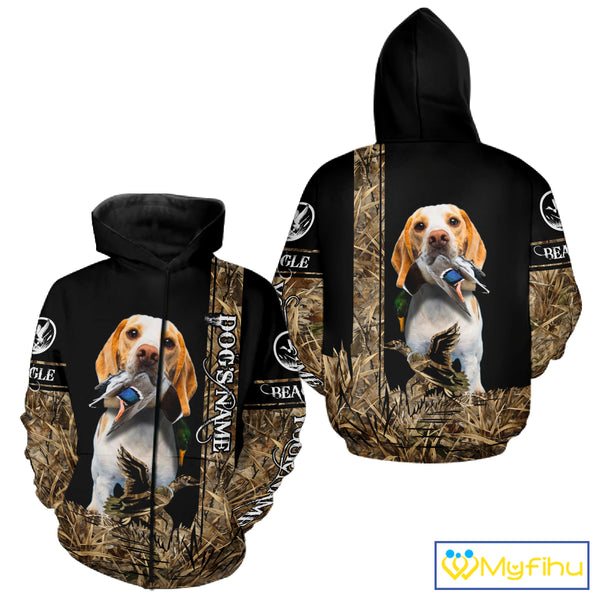 Duck Hunting with Beagle Dog Camo Custom Name All Over Print Shirts, Hunting Gifts NBT120