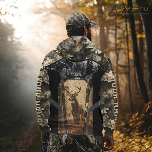 Personalized Whitetail Deer Hunting Forest Camo 3D Printed Shirts, Deer Hunting Camouflage Shirt NBT221