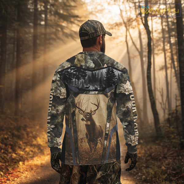 Personalized Whitetail Deer Hunting Forest Camo 3D Printed Shirts, Deer Hunting Camouflage Shirt NBT221