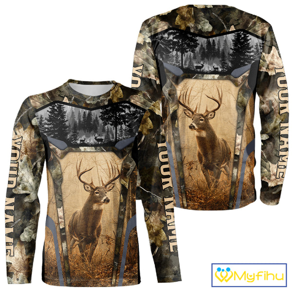 Personalized Whitetail Deer Hunting Forest Camo 3D Printed Shirts, Deer Hunting Camouflage Shirt NBT221