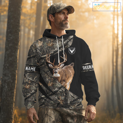 Whitetail Deer Hunting Shirt Camouflage Hoodie 3D Custom Name, Hunting Gift NBT324