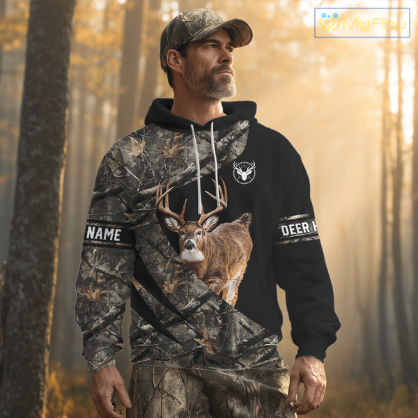 Whitetail Deer Hunting Shirt Camouflage Hoodie 3D Custom Name, Hunting Gift NBT324