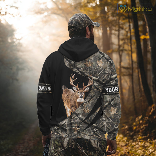 Whitetail Deer Hunting Shirt Camouflage Hoodie 3D Custom Name, Hunting Gift NBT324
