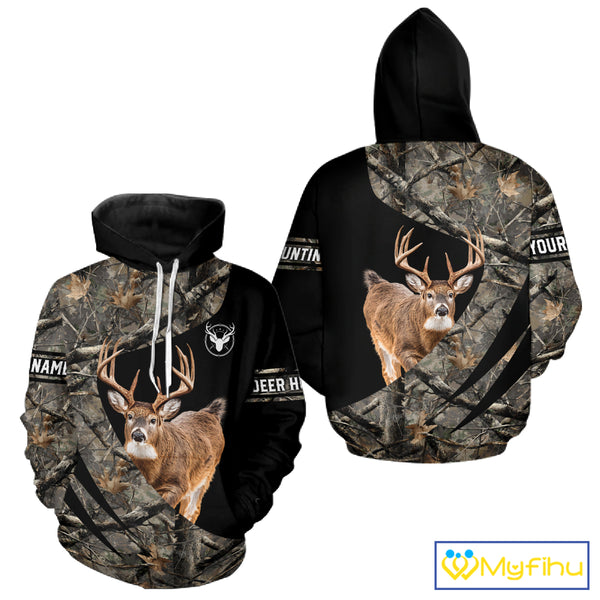 Whitetail Deer Hunting Shirt Camouflage Hoodie 3D Custom Name, Hunting Gift NBT324