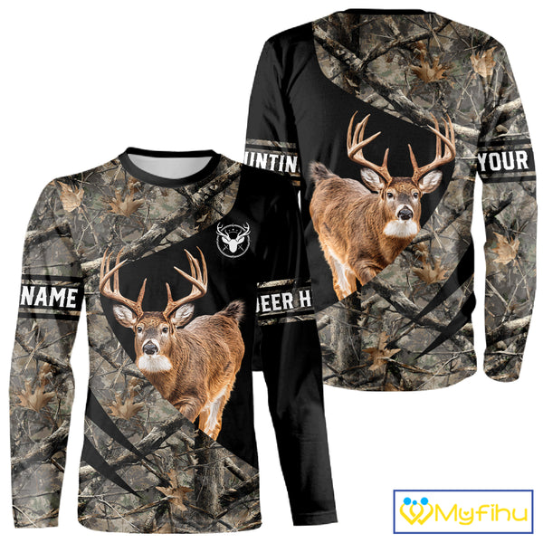 Whitetail Deer Hunting Shirt Camouflage Hoodie 3D Custom Name, Hunting Gift NBT324