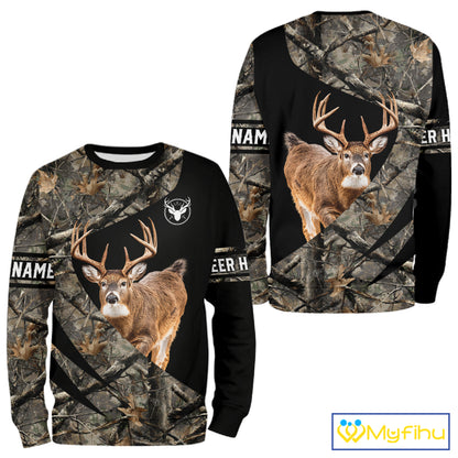 Whitetail Deer Hunting Shirt Camouflage Hoodie 3D Custom Name, Hunting Gift NBT324
