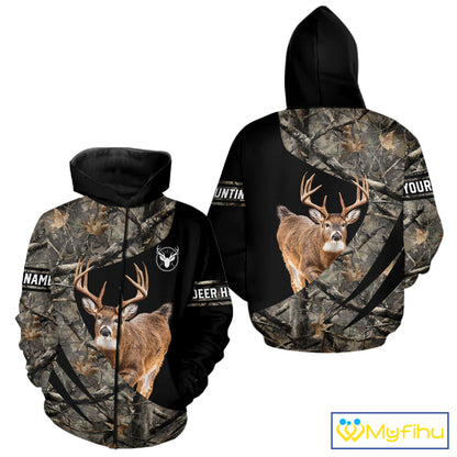 Whitetail Deer Hunting Shirt Camouflage Hoodie 3D Custom Name, Hunting Gift NBT324