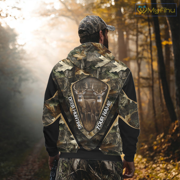 Whitetail Deer Hunting Shirt Custom Name Fall Season Camo, Deer Hunting Clothes For Men NBT325