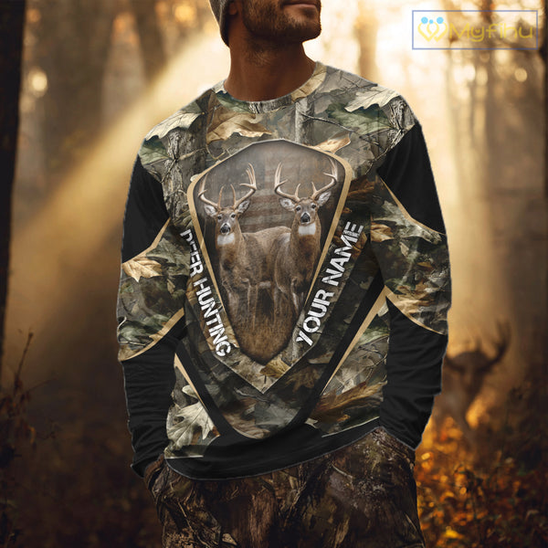 Whitetail Deer Hunting Shirt Custom Name Fall Season Camo, Deer Hunting Clothes For Men NBT325