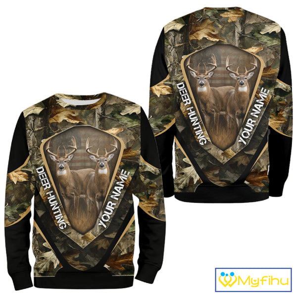 Whitetail Deer Hunting Shirt Custom Name Fall Season Camo, Deer Hunting Clothes For Men NBT325