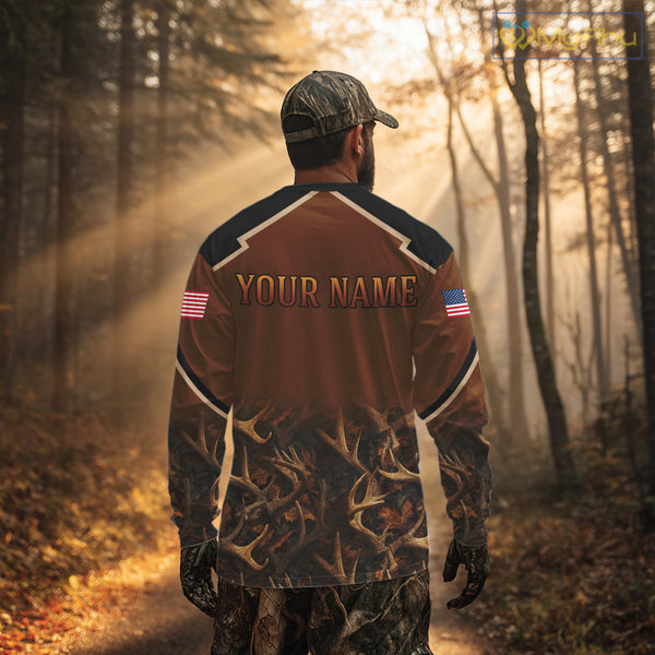 Brown Camo Deer Hunting Shirts with American Flag for Men, Hunting Gift Ideas for Hunters NBT223