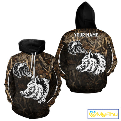 Custom Boar Hunting Full Camouflage 3D All Over Printed Shirts , Best Gift Ideas for Hunter NBT225