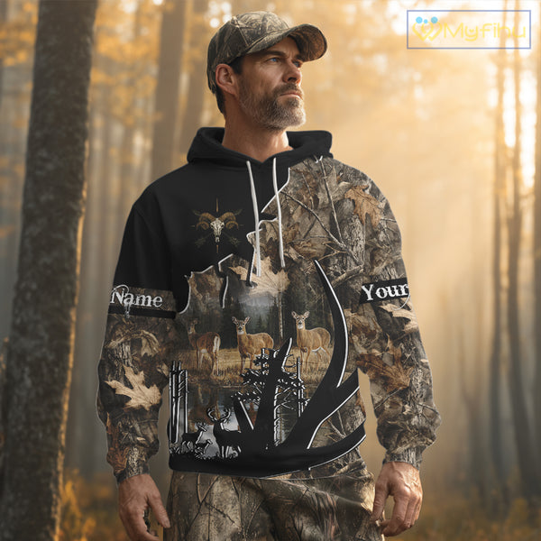 Custom Whitetail Deer 3D All Over Print Shirts, Gift for Men, Hunting Hoodie Long Sleeves NBT336