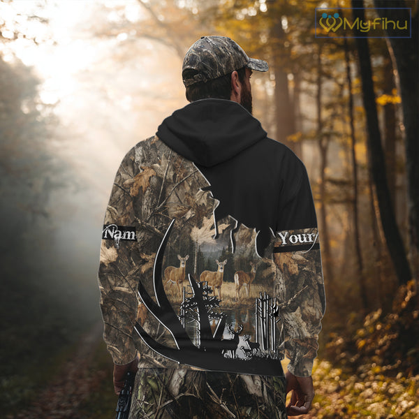 Custom Whitetail Deer 3D All Over Print Shirts, Gift for Men, Hunting Hoodie Long Sleeves NBT336