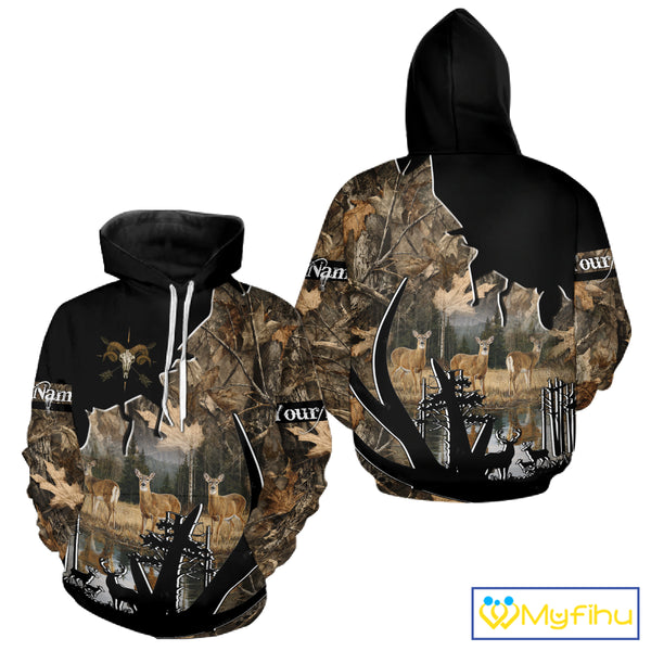 Custom Whitetail Deer 3D All Over Print Shirts, Gift for Men, Hunting Hoodie Long Sleeves NBT336