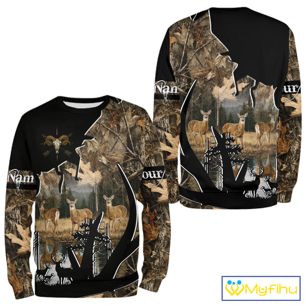 Custom Whitetail Deer 3D All Over Print Shirts, Gift for Men, Hunting Hoodie Long Sleeves NBT336