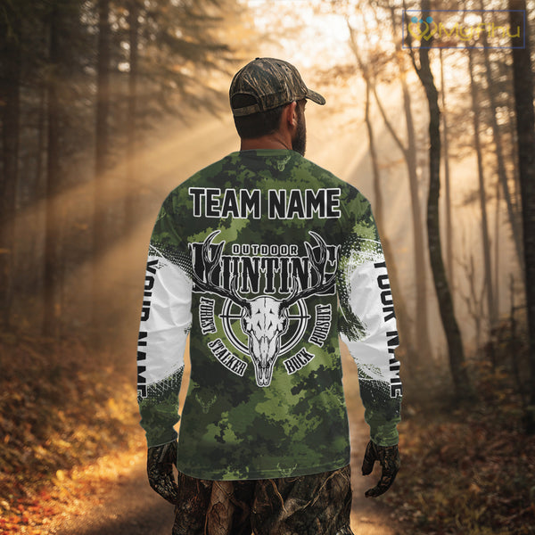 Green Camouflage Deer Hunting Shirts with American Flag – Custom Name, Gift for Hunters NBT37