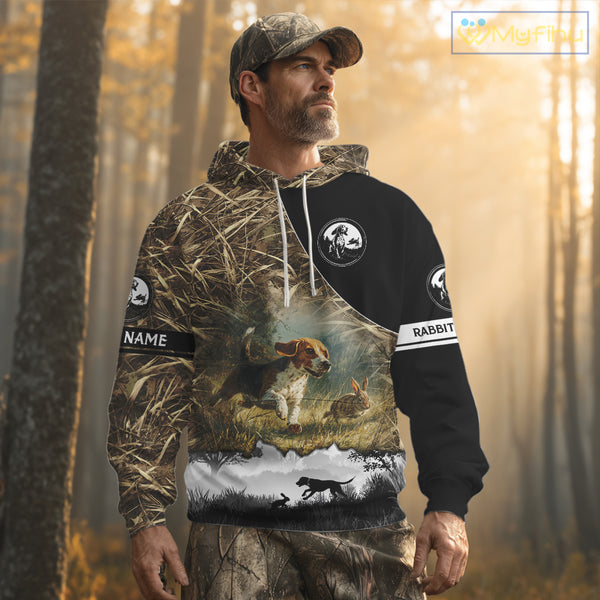 Personalized Rabbit Hunting with Beagle Dog 3D All Over Printed Shirts, Rabbit Hunting Clothes for Men NBT135