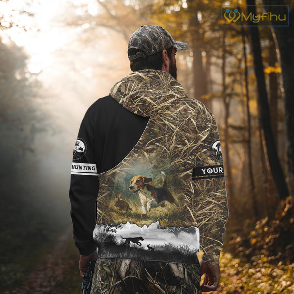 Personalized Rabbit Hunting with Beagle Dog 3D All Over Printed Shirts, Rabbit Hunting Clothes for Men NBT135