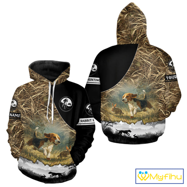 Personalized Rabbit Hunting with Beagle Dog 3D All Over Printed Shirts, Rabbit Hunting Clothes for Men NBT135