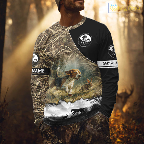 Personalized Rabbit Hunting with Beagle Dog 3D All Over Printed Shirts, Rabbit Hunting Clothes for Men NBT135