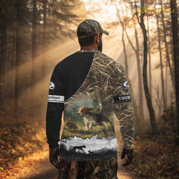 Personalized Rabbit Hunting with Beagle Dog 3D All Over Printed Shirts, Rabbit Hunting Clothes for Men NBT135