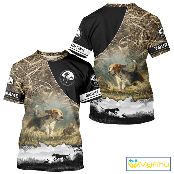 Personalized Rabbit Hunting with Beagle Dog 3D All Over Printed Shirts, Rabbit Hunting Clothes for Men NBT135