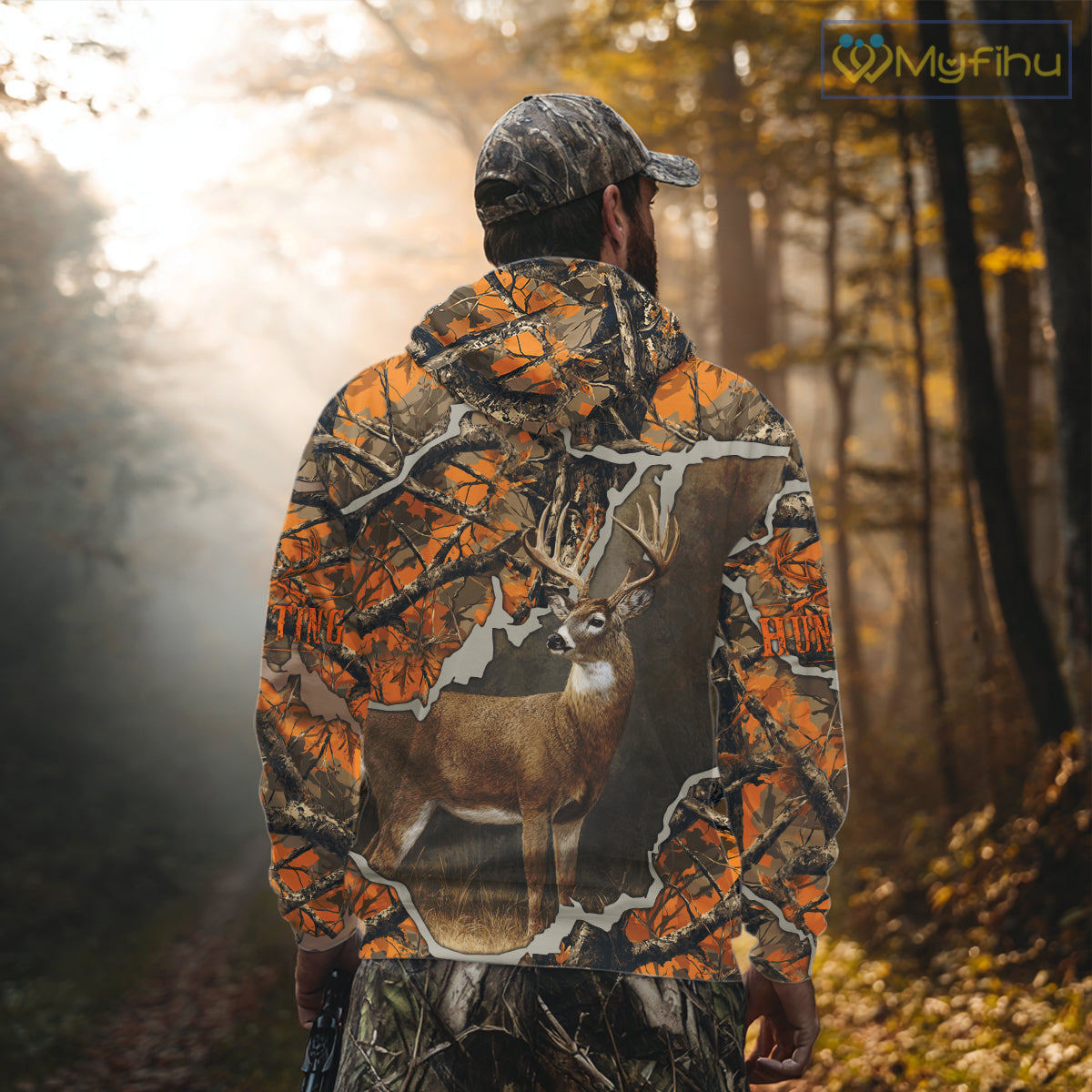 Whitetail Deer Hunting Custom Name Orange Camo Shirt, Deer Hunting Apparel, Camouflage Deer Shirts NBT339