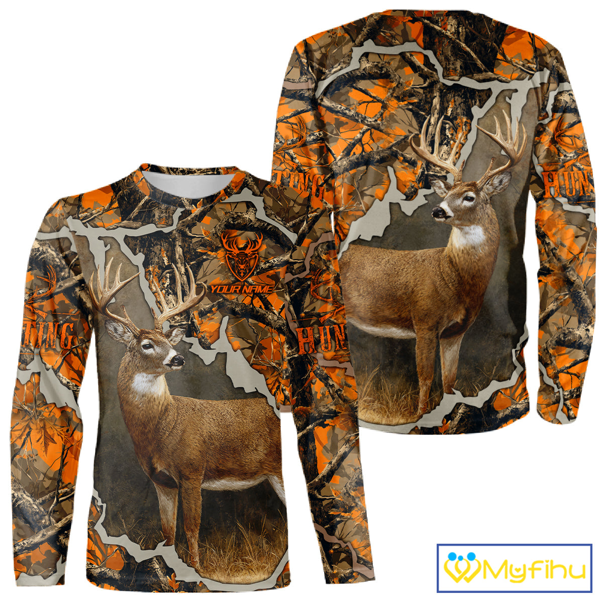 Whitetail Deer Hunting Custom Name Orange Camo Shirt, Deer Hunting Apparel, Camouflage Deer Shirts NBT339