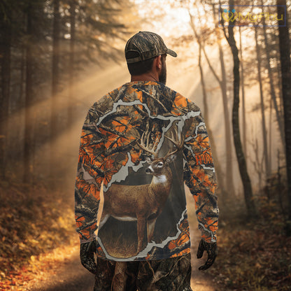 Whitetail Deer Hunting Custom Name Orange Camo Shirt, Deer Hunting Apparel, Camouflage Deer Shirts NBT339