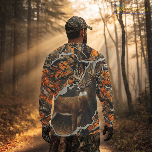 Whitetail Deer Hunting Custom Name Orange Camo Shirt, Deer Hunting Apparel, Camouflage Deer Shirts NBT339
