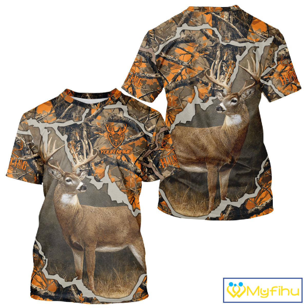 Whitetail Deer Hunting Custom Name Orange Camo Shirt, Deer Hunting Apparel, Camouflage Deer Shirts NBT339